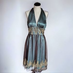 Adrianna Papell Green Halter Evening Dress